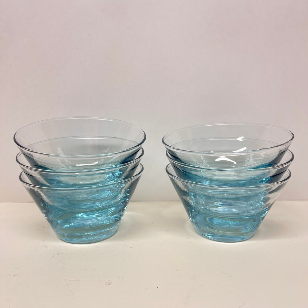 Libbey Ripple Aqua Dessert Bowls Saturn Optic Set of 6